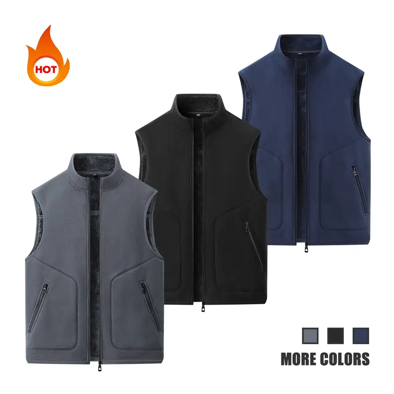 Men's Fashion Menswear Sleeveless Gilet - Plain Mock Neck Fitted Polyester Fleece-Lined Warm Vest, Autumn Winter Zippered Skin-Friendly Woven Fabric Casual Top, for Outdoor Activities, Grey