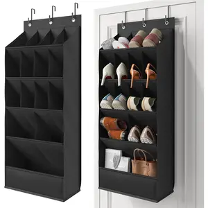 18 Pairs Over the Door Shoe Organizer, Shoe Rack for Closet Door with Large Breathable Pockets, Hanging Shoes Rack for Boots, Behind the Door Organizer Shoe Holder for Categorized Storage, Black