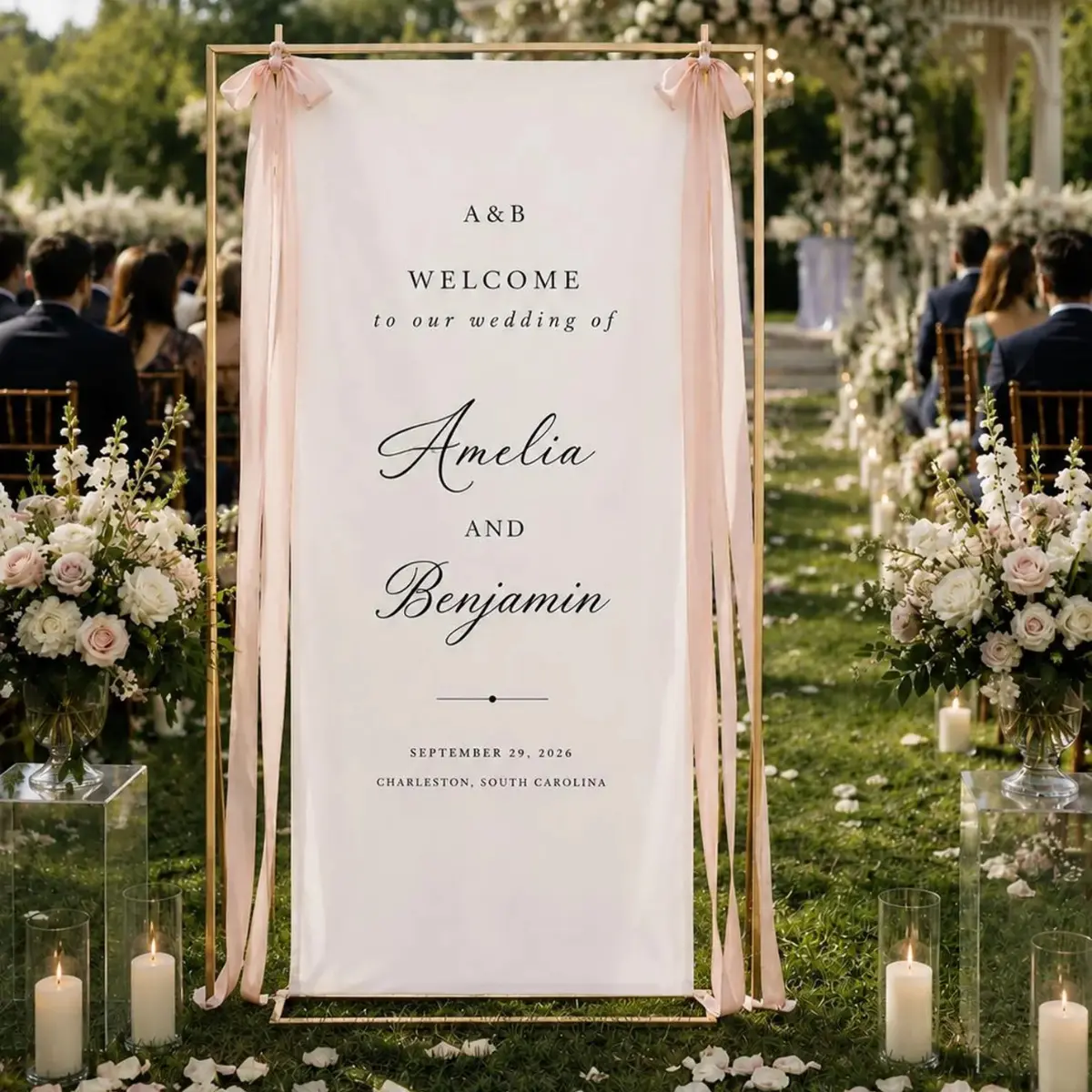 Personalized Wedding Welcome Sign Banner, Custom Fabric Wedding Sign, Wedding Entrance Decor, Ceremony Welcome Banner