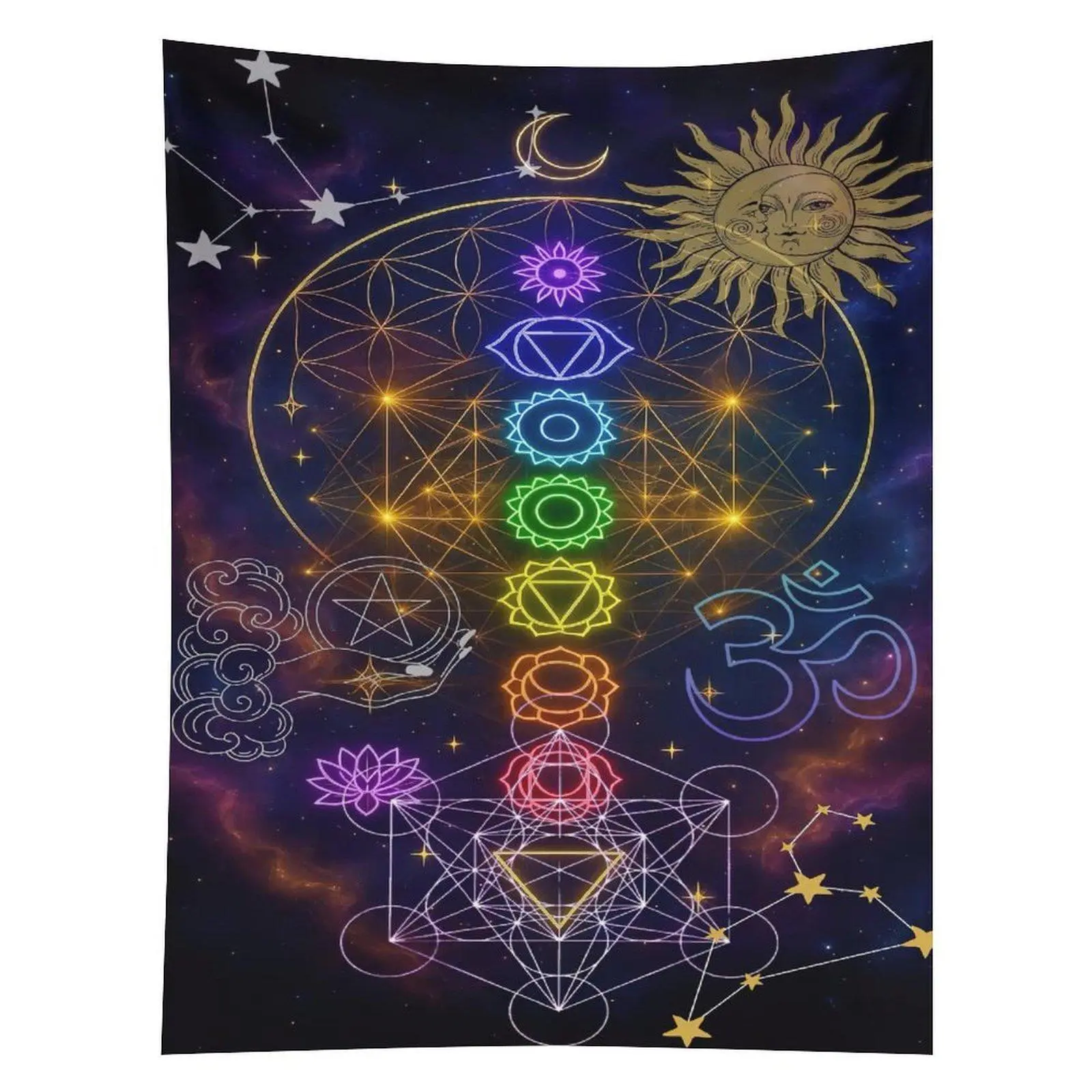 Spiritual 7 Chakra Tapestry Sacred Geometry Cosmic Yoga Meditation Wall Hanging