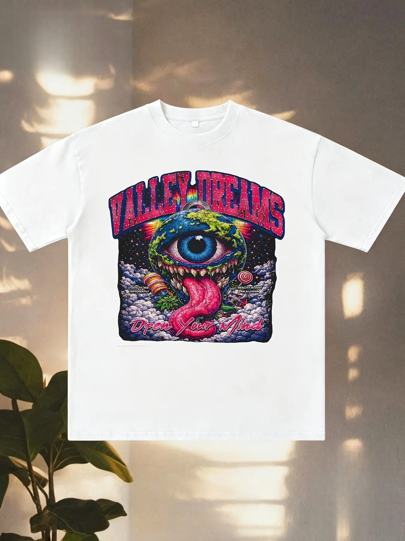 Men's & Women's Valley Dreams Eye Monster Clouds Rainbow Tongue Open You Unisex 100% Cotton T-Shirt, Soft, All Season Casual Streetwear, All-Match All Season Style, Affordable Daily Wear & for Fans And Friends - 220g