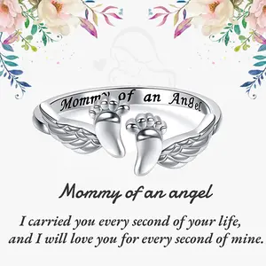 Adjustable Letter & Wing Design Cuff Ring, Fashionable Jewelry for Women, Elegant All-match Fashion Accessories for Daily Wear, Personalized Angel Ring, Engraved Ring rings for women engagement rings
