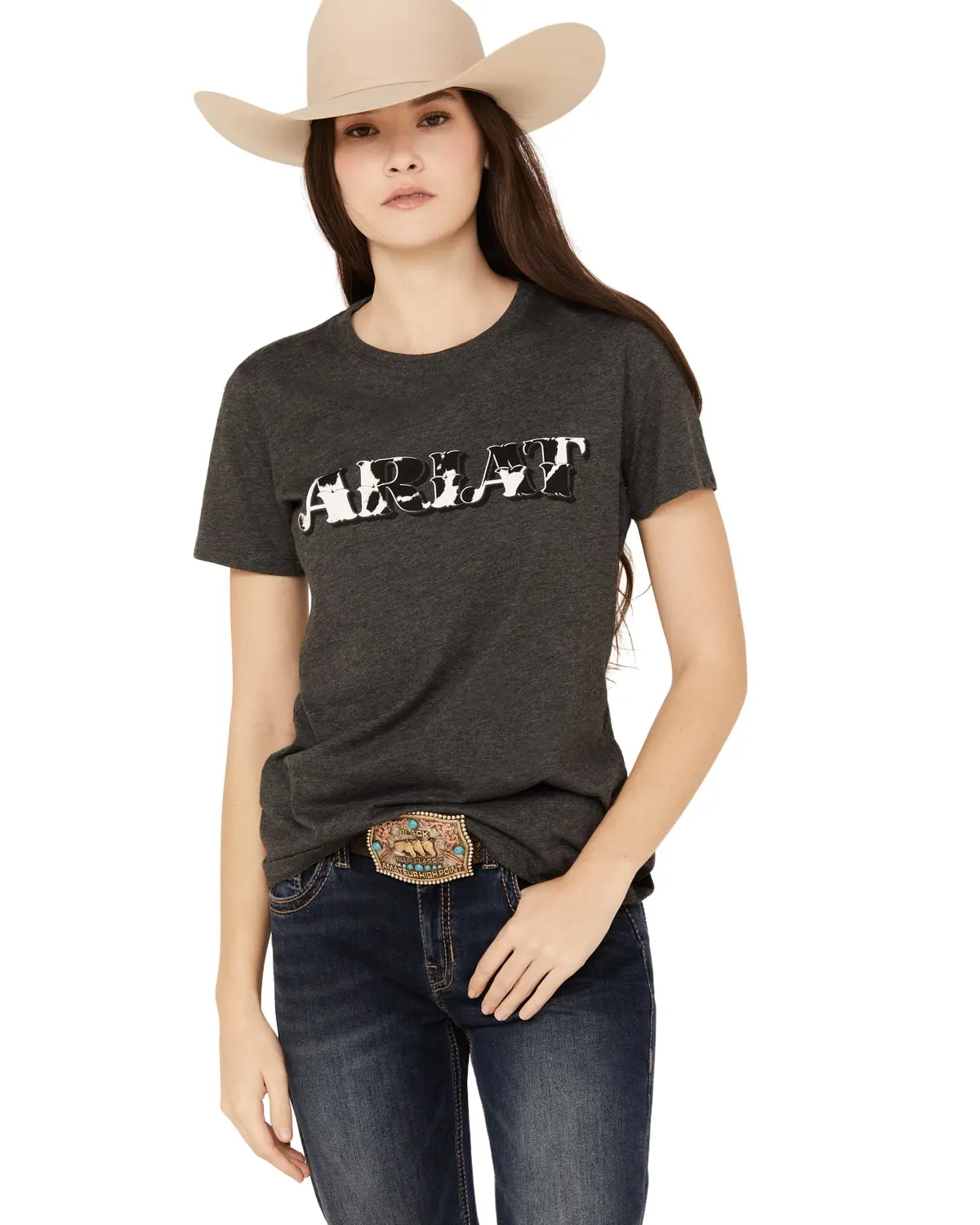 Ariat Women's Women'S Cow Print Logo Short Sleeve Graphic Tee - 10045467