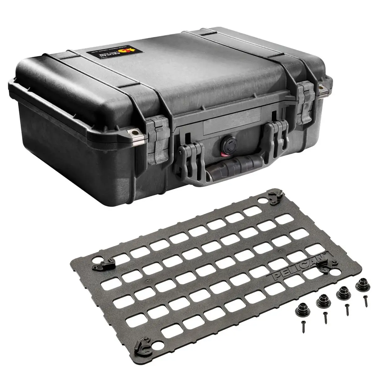 Pelican 1500 Watertight Hard Case with Foam Insert, Bundle with 1500MP EZ Click MOLLE Panel Lid Organizer, Black