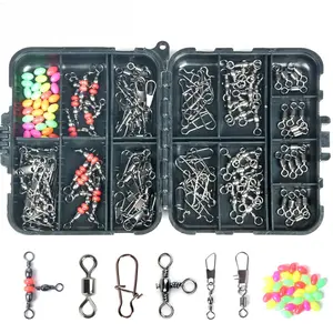 140pcs Fishing Swivels Tackle Kit - Stainless Steel Swivels & Snaps with Floats, Assorted Shapes for Easy Fishing, Fishing Tackle Box for Bass Trout Freshwater Saltwater, Durable Black Box for Anglers Multifunctional Fishing Accessories