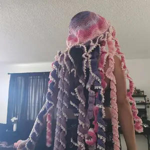Jelly Fish Crochet Handmade Hat - Unique Design with Colorful Tassels and Knitted Texture  pattern by star_stitch_crochet