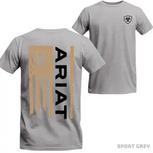 ARIAT Sport Grey Western-Inspired Maroon T-Shirt - Vertical Graphic Print & Front Chest Emblem - 100% Cotton on Dark Heather & Heather Colors - Casual Outdoor Streetwear