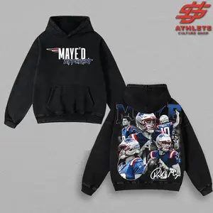 Drake Maye #10 Washed Tee Hoodie Sweatshirt – Patriots Game Day Outfit, Gift for Him