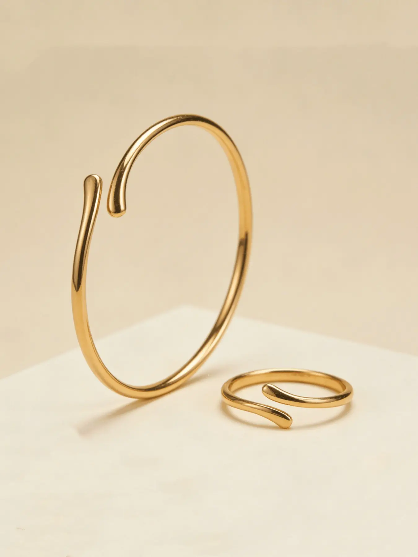 Women's Elegant Stainless Steel Bracelet & Ring Set, Water Drop Shape Jewelry Accessories, Daily Wear Fashion Accessory