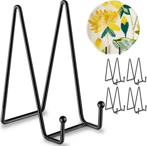 5-Pack 6-Inch Plate Display Stands, Metal Easel Holders for Decorative Plates, Photos, Books, Pictures, Platters, and Tabletop Art Displays