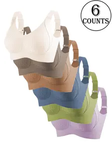 Women's Seamless Wireless Bra, Adjustable Wide Shoulder Straps, Comfortable Breathable Daily Wear, Ribbed Stripe Design