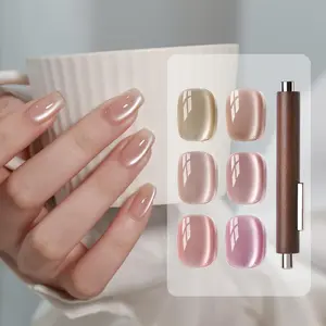 GAOY Velvet Moonlight Sheer Cat Eye Gel Polish Set, 6 Colors 16ml Light Pink Purple Shimmery Holographic Cat Eye Gel Nail Polish with 3 Heads Magnet, UV Lamp Cure for Nail Art DIY