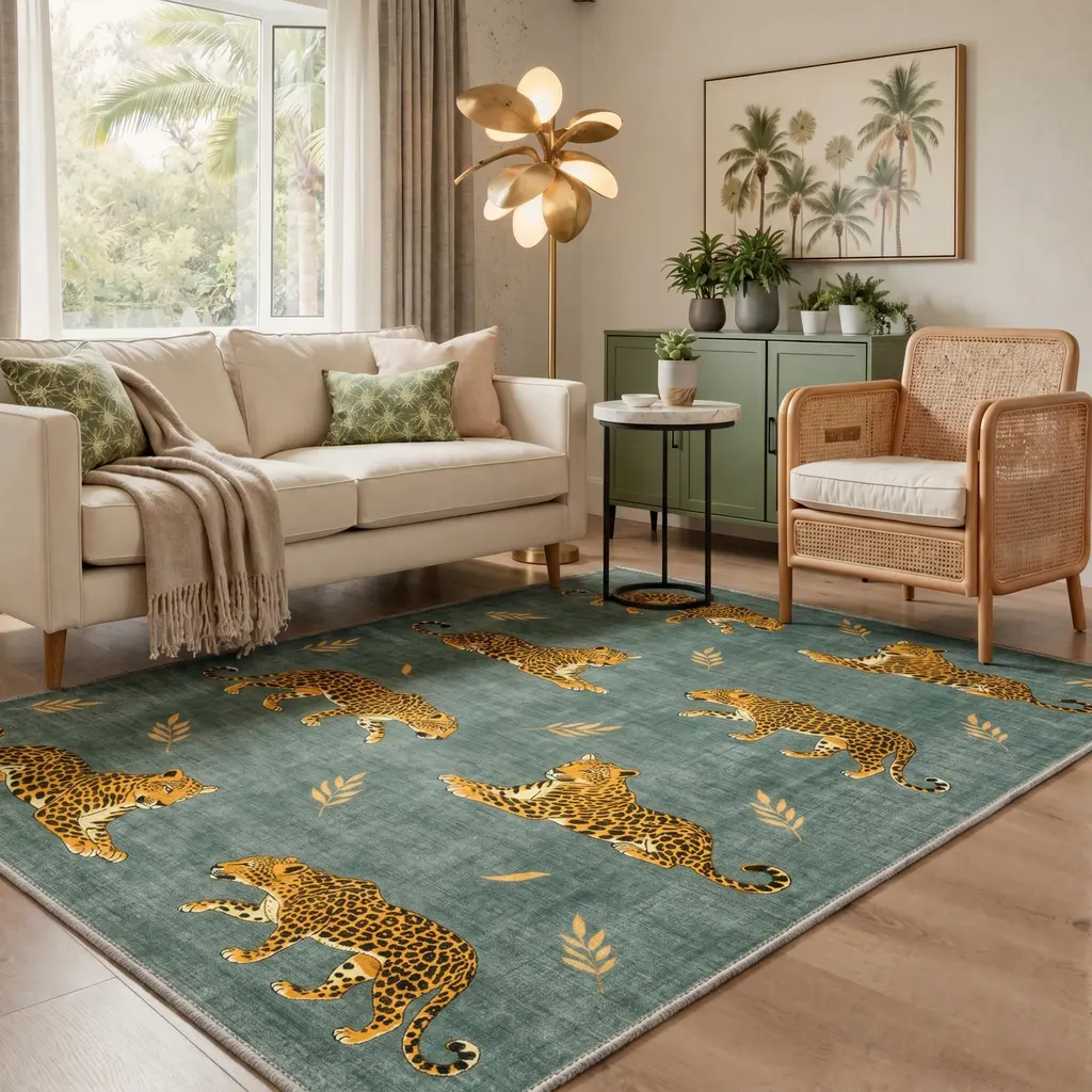【Deals For You Days】GENIMO Home Carpet – Machine Washable, Soft, Pet Friendly, Non-Slip Area Rug, Perfect Floor Rug for Living Room, Bedroom, Kitchen, Hallway ,ARC4845-SAFFRON LEAF