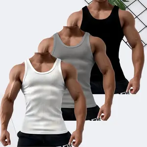 Men's 3-Pack Ribbed Tank Tops, Slim Fit Stretch Sleeveless Shirts, Non-Cotton Quick Dry Undershirts, Viral TikTok Wife Beater Style, Black White Grey Combo