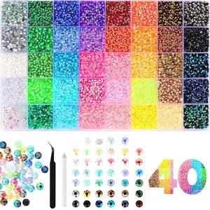 32000 Pcs 3mm Resin Rhinestones DIY Diamond Sequin Set for Crafts Clothing Nail Art Supplies 40-Color Set with Tweezers and Pickup Pen DIY Tools