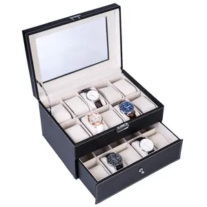 20 Compartments Dual Layers Watch Box for Collection and Storage, Portable Luxury Wooden Organizer with Key, Opening Style Display Case for Watch Enthusiasts