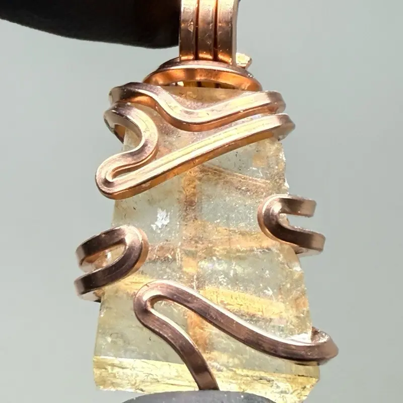 Optical Honey Golden Orange Calcite Copper PENDANT Unique Artisan Crafted Design