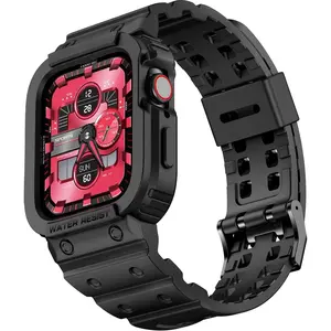 *WBA-PP  Compatible with Apple Watch Series 9/8/7/SE (2nd)/SE/6/5/4/3 Band for Men 45mm 44mm 42mm Case, Rugged Sport Strap for iWatch 45/44 mm Military Protective Cover Bumper Drop-Proof, Matte Black