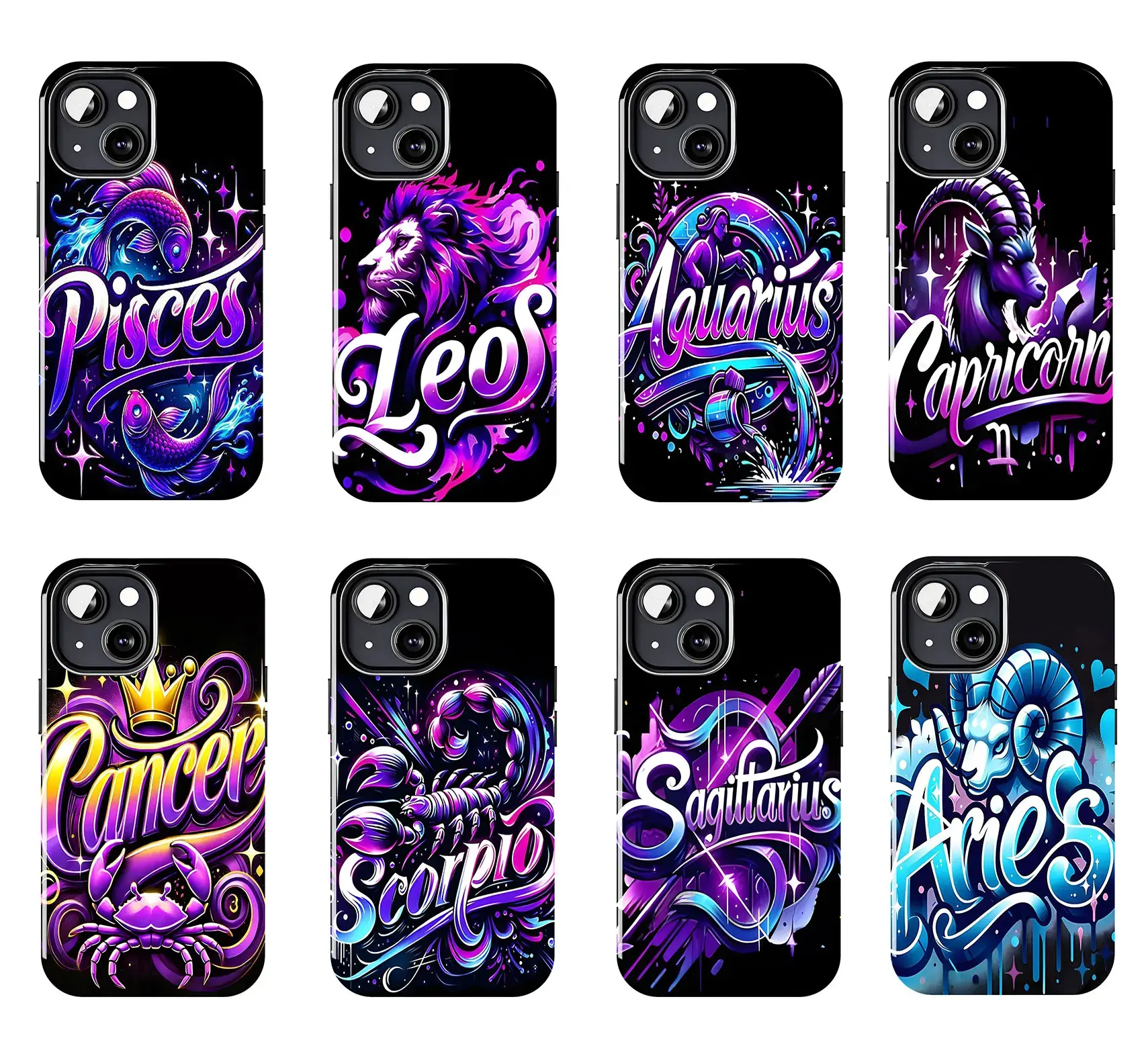 Cosmic Zodiac Sign Phone Case - Neon Art Astrology Cover