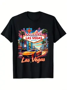 Las Vegas Souvenir T-Shirt for Men - Super Soft & Breathable, Casual Short Sleeve Crew Neck, Vibrant Las Vegas Strip Graphic, Ideal for Daily Wear & Holiday Gifts