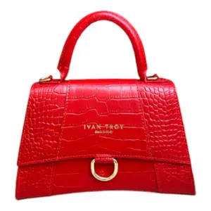 Kayla Italian Women's Red Crocodile Print Leather Detachable Shoulder Strap Top Handle Handbags Suitable For Casual Party Events