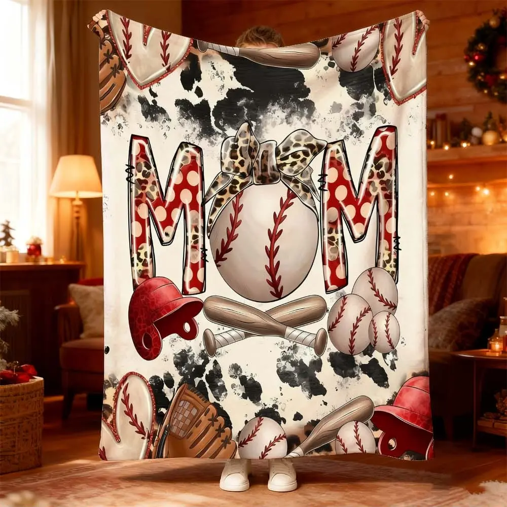 1pc "Trendy Baseball-Themed Blanket for Cozy Evenings – Stylish Sofa and Bedroom Accessory with Classic Red and White Design, Soft Cozy Blanket, Perfect for Naps or Camping Adventures, Letter Print Blanket, Soft Woven Blanket"