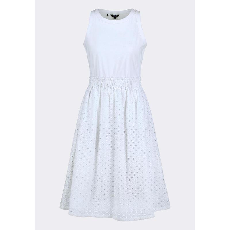 Drea Women's Tank Dress with Eyelet Embroidered Skirt, White - WD0067P