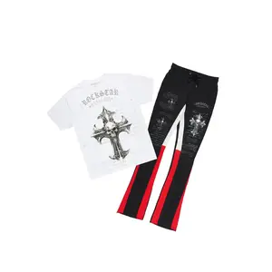 Bowman White/Black T-shirt/Stacked Flare Track Pant Set