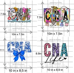 CNA DTF Heat Transfer Bundle – 4 Pack Certified Nursing Assistant Designs – 10" Ready to Press Nurse Iron-On Transfers for Shirts, Scrubs, and Gifts Cheetah Print Vibrant