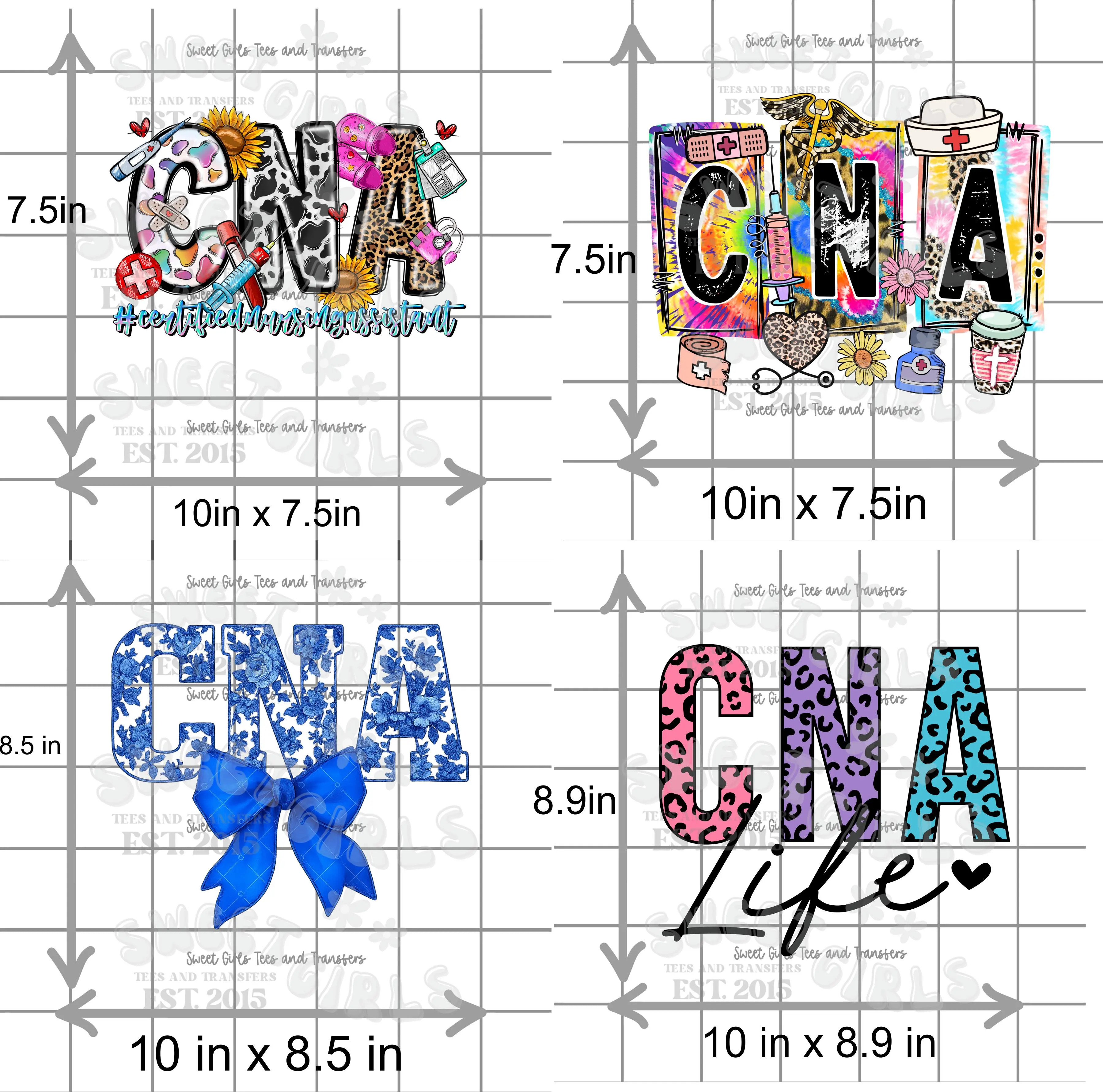 CNA DTF Heat Transfer Bundle – 4 Pack Certified Nursing Assistant Designs – 10" Ready to Press Nurse Iron-On Transfers for Shirts, Scrubs, and Gifts Cheetah Print Vibrant