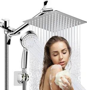 Shower Head Set,1 Set Including Rainfall Shower Head and Handheld Shower Head Set with Diverter, Shower Hose, Shower Bracket & Accessory, Mother's Day Gift, Bathroom Shower Accessories, Bathroom Supplies