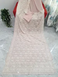Blush Champagne Nude Viscose Georgette Saree with Pearl White Chikankari Embroidery & Stitched Blouse