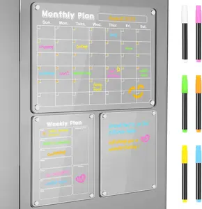 Planning Pads 3Pack Acrylic Magnetic Dry Erase Calendar for Fridge, Clear Acrylic Calendar Planning Board Set 2025 Magnetic Weekly Monthly Planner Memo Board for Refrigerator with 6 Highlight