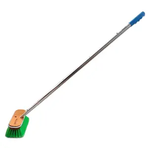 Boat Deck Brush with Handle - Medium Bristle Boat Cleaning Brush with 9" Wooden Head and Rubber Bumper - Extendable Handle for Easy Reach