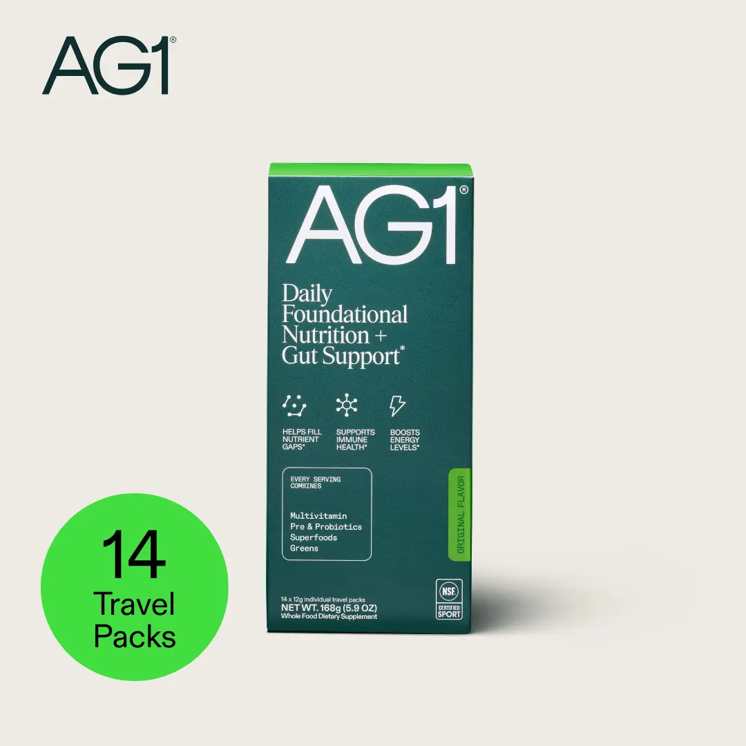 AG1 Greens Powder - Multivitamin, Probiotic & Superfood Blend - Supports Gut Health - Gluten Free, Vegan, Keto Friendly - 14 Travel Packs - Classic Formula
