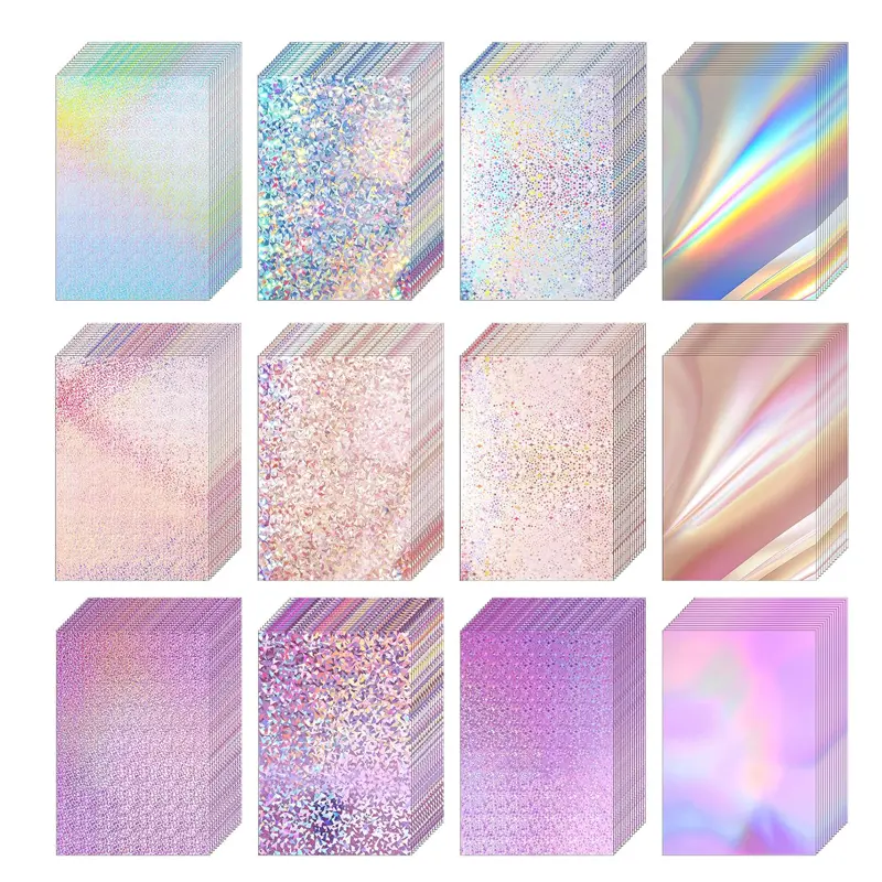 60 Sheets Metallic Holographic Card Stock - 250 GSM A4 Thick Mixed Color Foil Paper, Iridescent Mirror Paper for Scrapbooking Ideas, Adds a Sparkling Effect & Creates a Reflective Look