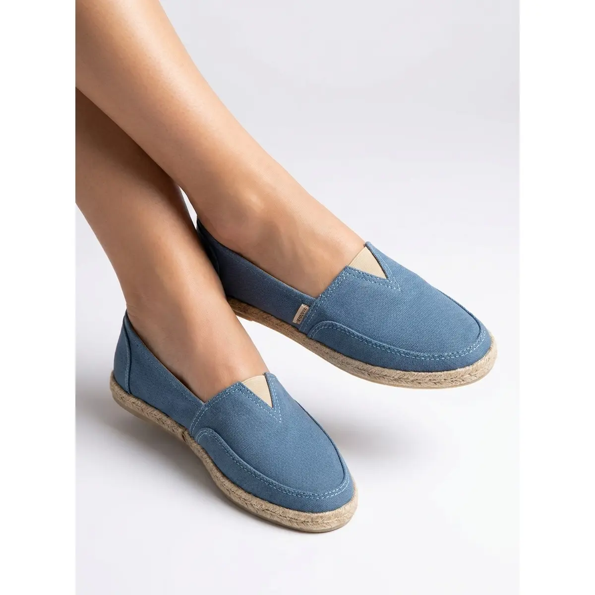 Women's Handmade Solid Blue Slip-On Flat Espadrilles, Casual Shoes for Everyday Wear