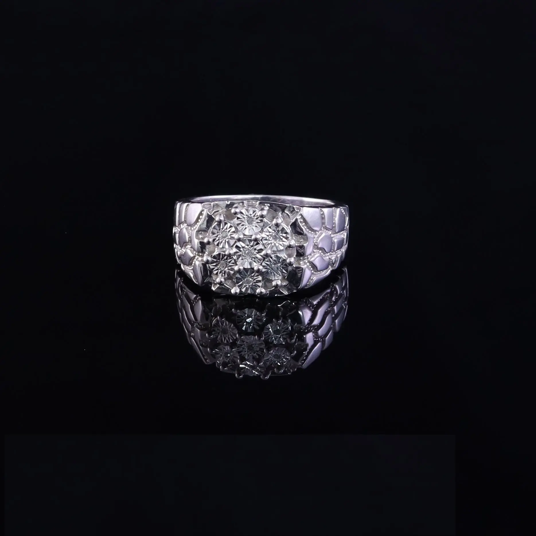 King of Bling's 0.05CT Real Diamond 925 Sterling White Metal Silver Accents Men's Ring Size 9 Custom Label KOB