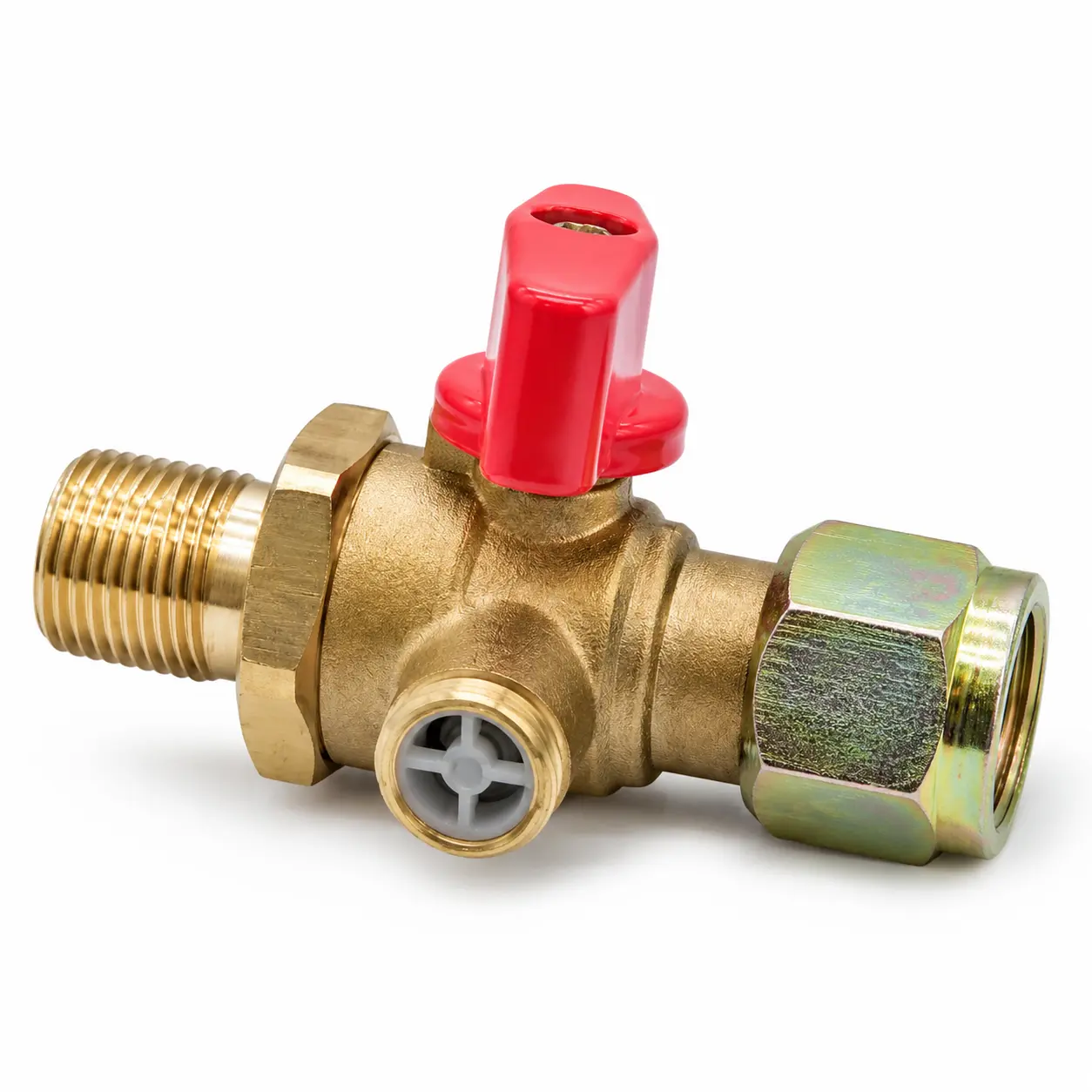 M18 x 1.5 Male to Female Air Control Valve with Exhaust Port, 1/4 Turn Red Handle M18 x 1.5 Male to Female Air Control Valve with Exhaust Port, 1/4 Turn Red Handle