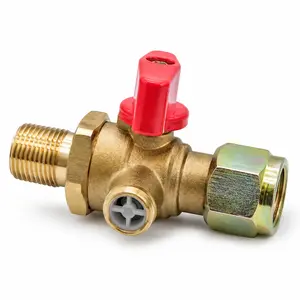 RadiainT M18 x 1.5 Brass Shut-Off Valve with Exhaust Port, Inline Air Brake Valve with Red Quarter-Turn Handle, Male Thread to Female Connector, for Pneumatic Lines, Truck Air Systems & Maintenance