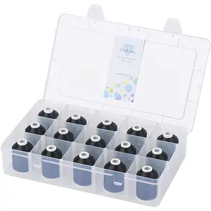 [Box-Upgraded] Machine Embroidery Thread 1000M Black 900, with Storage Box Polyester 15 Spools Set for Embroidery Quilting Machine