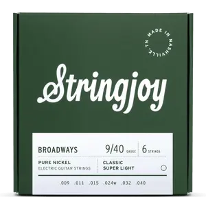 Stringjoy 9-40 Classic Super Light Gauge Broadways - Pure Nickel Electric Guitar Strings