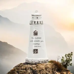 Lighthouse Figurine Ceramic Lighthouse Night Light with Scripture The Lord Will Guide You Always 5" H
