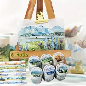 6 Pack PET Tape Sticker Set Collage Landscape Tent Tape Vintage Floral Pre-Cut Tapes for Scrapbooking Journaling Planner Decoration and DIY Craft Beauty & Personal Care