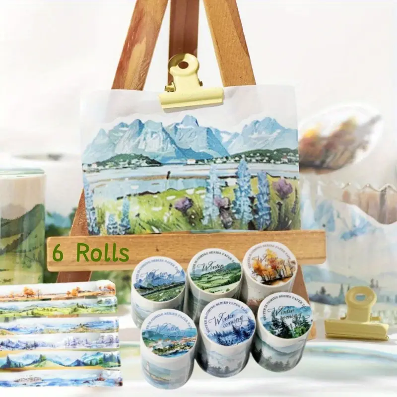 6 Pack PET Tape Sticker Set Collage Landscape Tent Tape Vintage Floral Pre-Cut Tapes for Scrapbooking Journaling Planner Decoration and DIY Craft Beauty & Personal Care