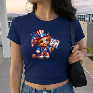 Happy 4th of July Cow Baby Tee, Cute Patriotic Cow Tee, USA Animal Graphic Shirt, Summer Party Outfit