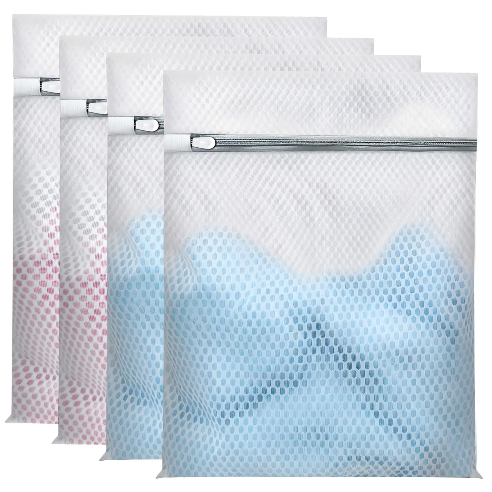 Pack of 4 honeycomb mesh laundry bags, size 12×16 inches, thickened fine mesh underwear wash bag with a secure zipper, washing machine garment protection bag—an essential household and dorm item