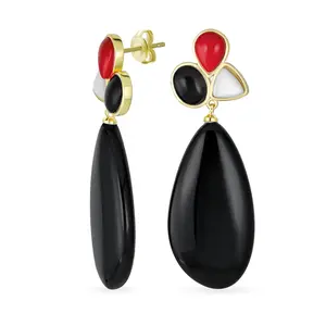 Boho Geometric Dangle Earrings Gemstone Accents Gold Plated