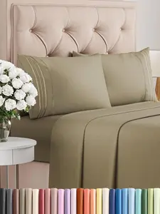 Queen Size 4 Piece Sheet Set - Comfy Breathable & Cooling Bed Sheets Set - Hotel Luxury Bedding for Women, Men, Kids, Teens, Boys & Girls - Deep Pockets, Ultra-Soft, Wrinkle Free - Oeko-Tex - Khaki CGK Unlimited