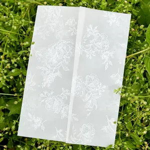60 Sheets Pre-Folded White Floral Translucent Vellum Jackets for 5x7 Invitations, Invitation Sleeve Wraps Envelope Liners for Wedding Baby Shower Cards